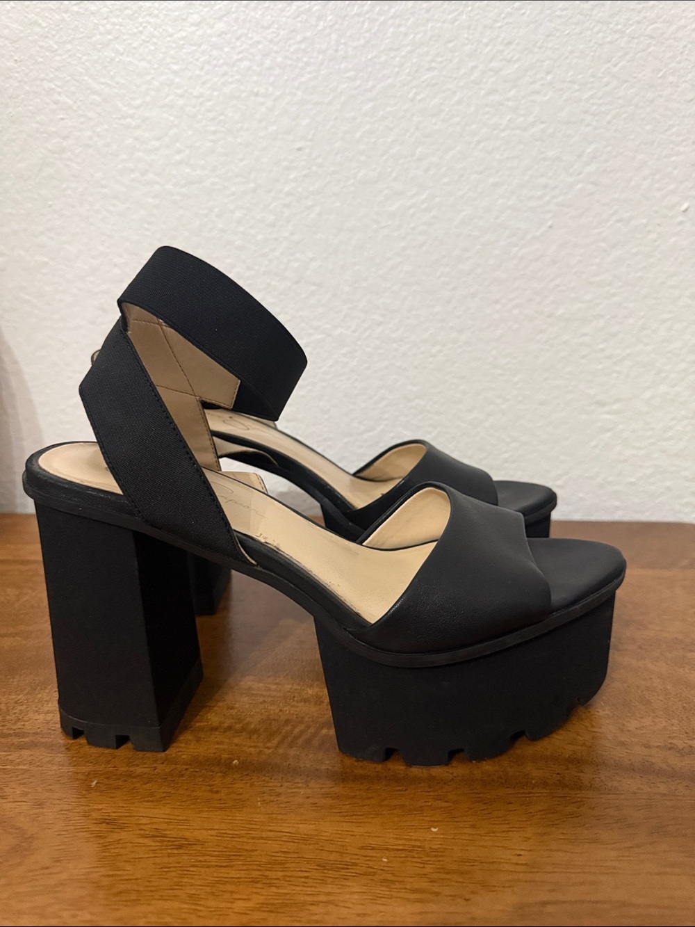 Jessica Simpson Black Platform Ankle Strap Heels